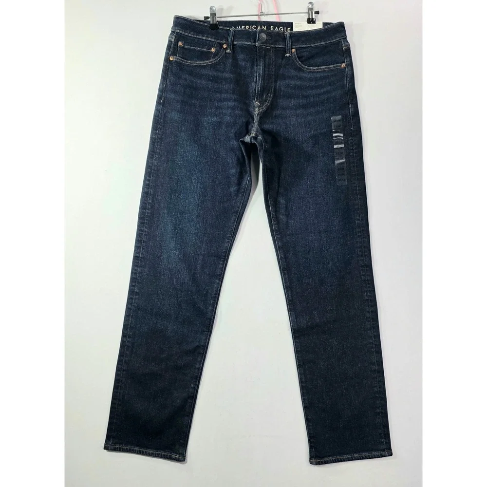 American Eagle Mens Airflex+ Original Straight Jeans Dark Rich Indigo 33x34 NEW